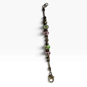 Green Pink Crystal Glass Beaded Bracelet Charm Flower Toggle Clasp